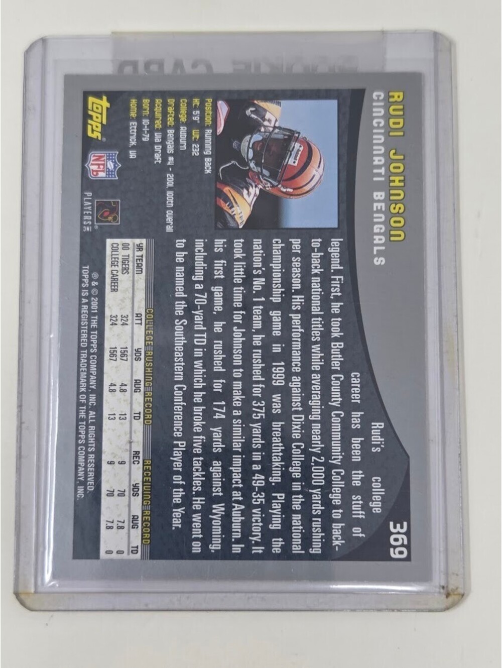 2000 Topps Rudi Johnson Cincinnati Bengals Rookie Card Gold Lettering - Picture 2 of 2